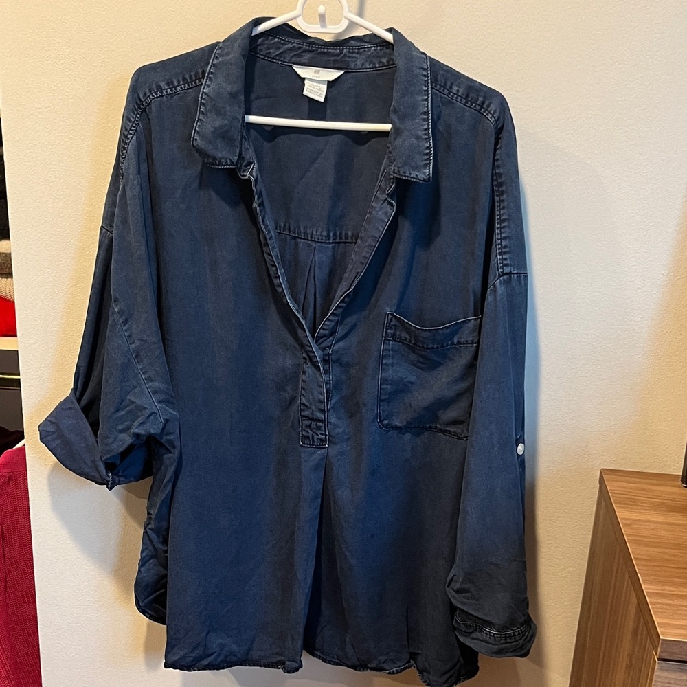 H&M Deep Blue denim half Button Down Shirt